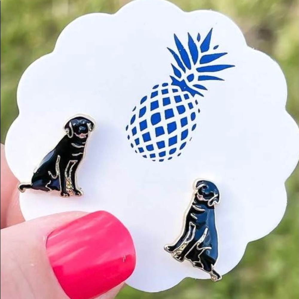 Prep Obsessed Black Lab Enamel Stud Earrings
